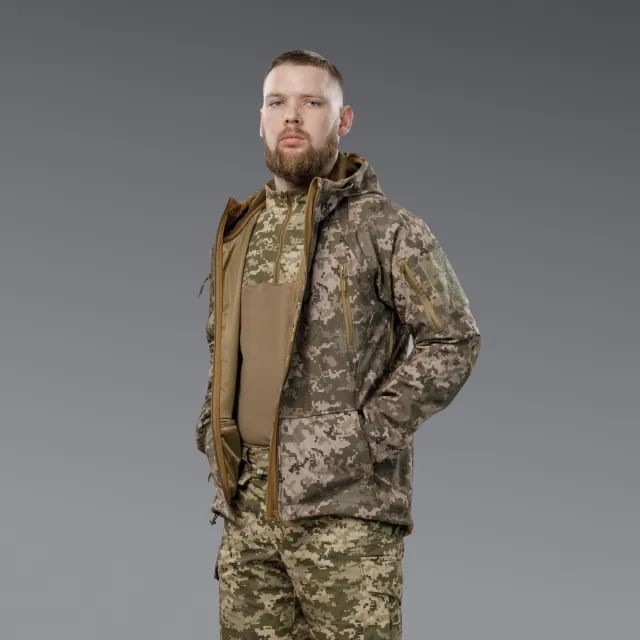 4 - Куртка тактическая SoftShell APEX Flex. Осень-Весна Пиксель. Размер L