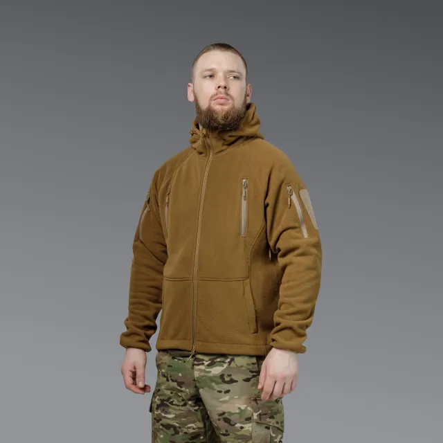 2 - Флісова тактична кофта з капюшоном. Койот. Polyester. Розмір M