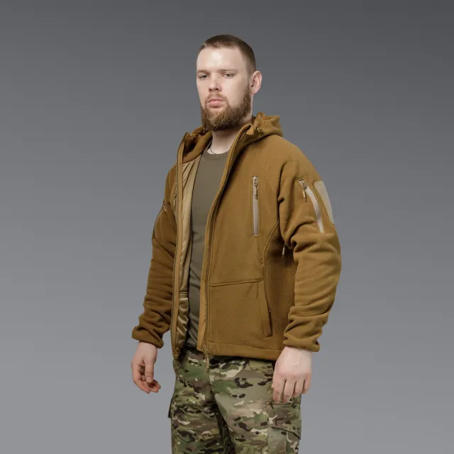 4 - Флісова тактична кофта з капюшоном. Койот. Polyester. Розмір M