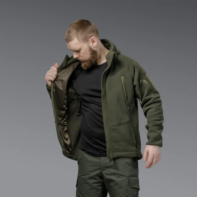 8 - Флісова тактична кофта з капюшоном. Олива. Polyester. Розмір L