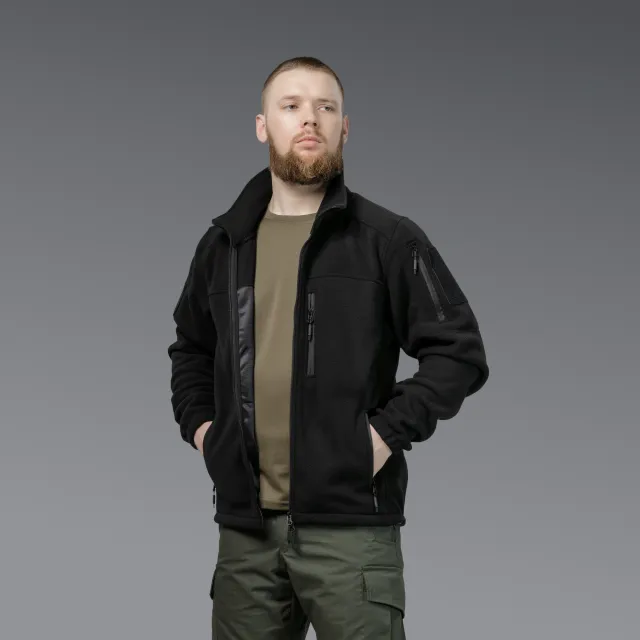 4 - Флісова тактична кофта на блискавці. Чорна. Polyester. Розмір S