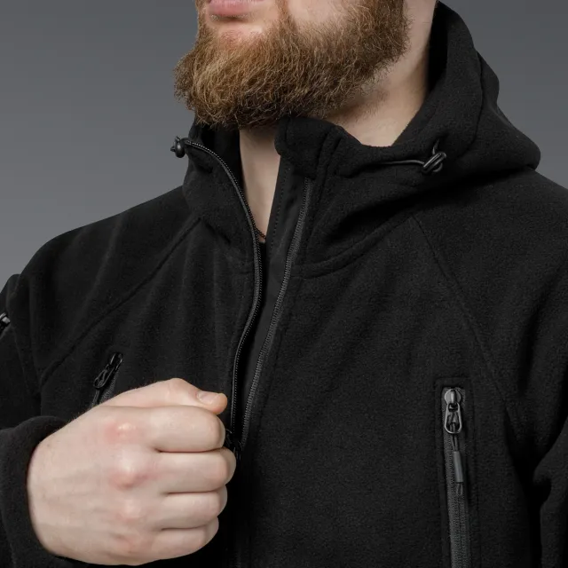 7 - Флісова тактична кофта з капюшоном. Чорна. Polyester. Розмір L