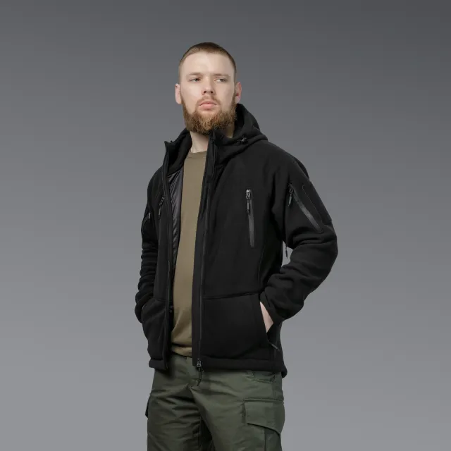 4 - Флісова тактична кофта з капюшоном. Чорна. Polyester. Розмір L