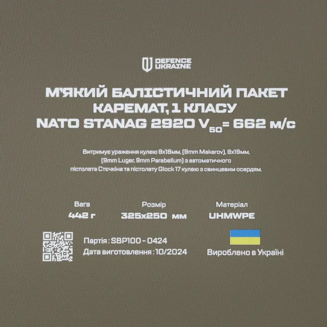 4 - Балістичний пакет 1 класу захисту в килимок для сидіння. Розмір 325×250 мм