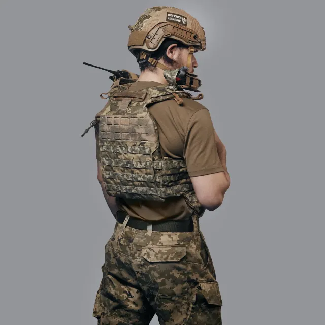 6 - Плитоноска TUR PRO Gen 2, (Комплект 7 подсумков) с системой быстрого сброса, для бронеплит 25х30 см. Цвет Пиксель. Размер XL.