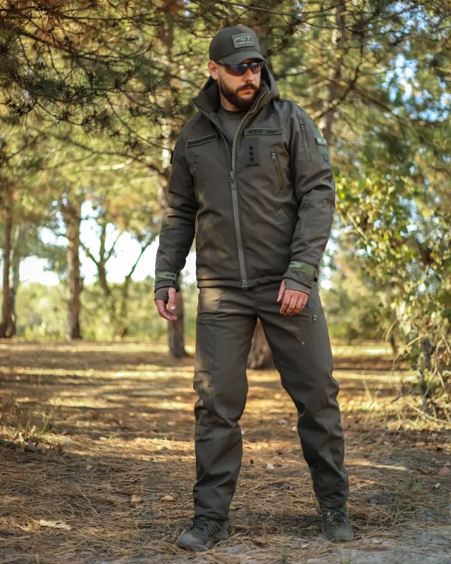 13 - Куртка тактическая Softshell ХАНТЕР. Осень-Весна Олива. Размер XXL (56-58)