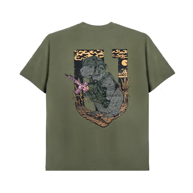 1 - Футболка Military Capybara. Хлопок/эластан. Олива. Размер М