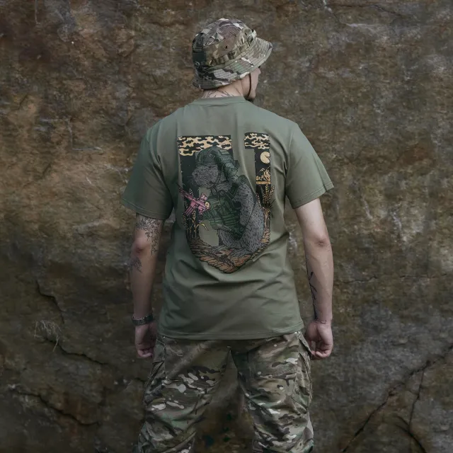 4 - Футболка Military Capybara. Хлопок/эластан. Олива. Размер М