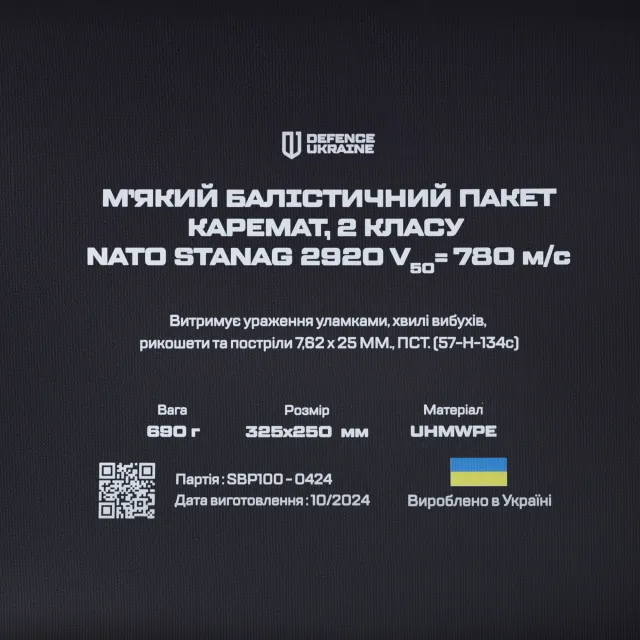 4 - Балістичний пакет 2 класу захисту в килимок для сидіння. Розмір 325×250 мм
